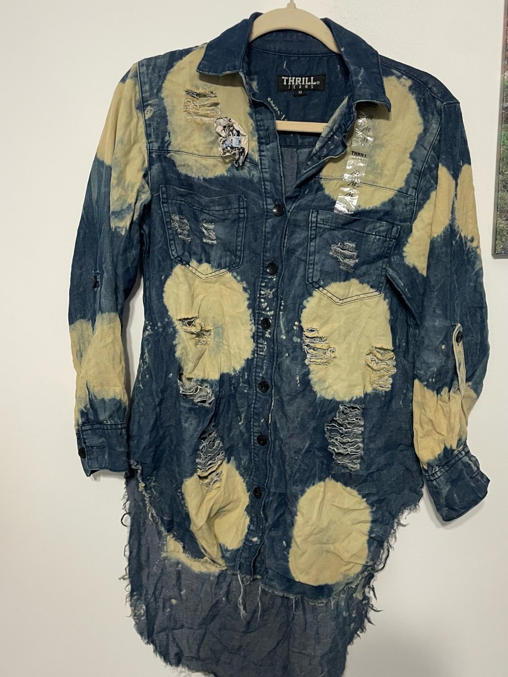 Thrill Bleached Tie-Dye Denim Shirt - Blue & Cream size M new